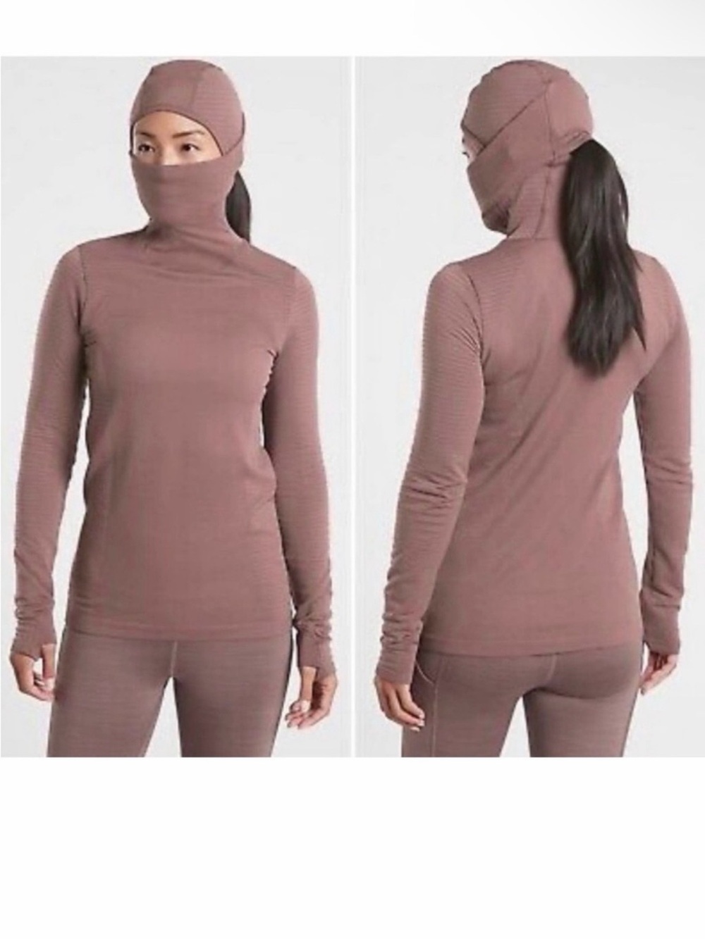 Athleta - Flurry Balaclava Rib Hoodie Womens Size XL NWT Smoke Almond Brown